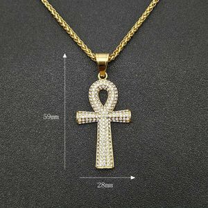 yunnique Collier Pendentif Ankh Égyptien en Acier Inoxydable Doré 3mm 61cm, Sertissage Pavé, Motif Croix, Bijoux Hip Hop Unisexe - Product Image 2