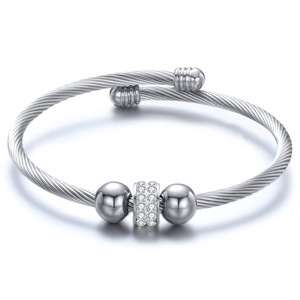 Stainless Steel Cable <b>Bracelet</b> 4Mm Round <b>Bead</b> Rhinestone Channel Setting Women's Jewelry Gift - Product Image 1