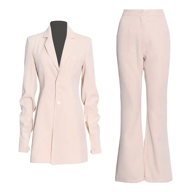2022 popular high waist light pink pants suit double breasted slim fit design suit blazer