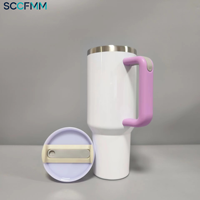 SCCFMM Gobelet isotherme mince 40oz vierge pour sublimation, en acier inoxydable, avec poignée colorée, bouteille d'eau pour voiture et de voyage, bouteille à bec