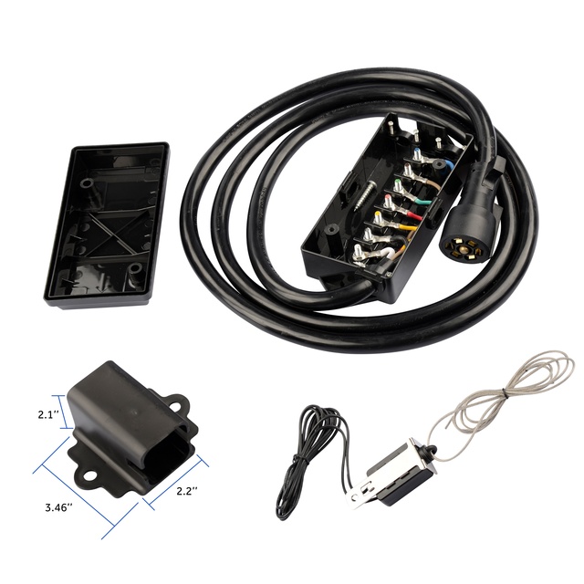 7 Way Trailer Cord with 7 Gang Junction Box Kit,including 12V Breakaway Switch ,Plug Holder for RV Trailer