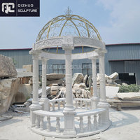 Decoración de jardín al aire libre, columna de Cúpula de Hierro redonda de lujo, pabellón de mármol blanco, cenador de boda con pasillo