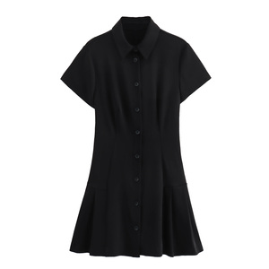 QSY 2025 2 colori tinta unita T Rn verso il basso collo B Ttons P manica corta Cas Al Fashion Mini abito da donna - Product Image 4