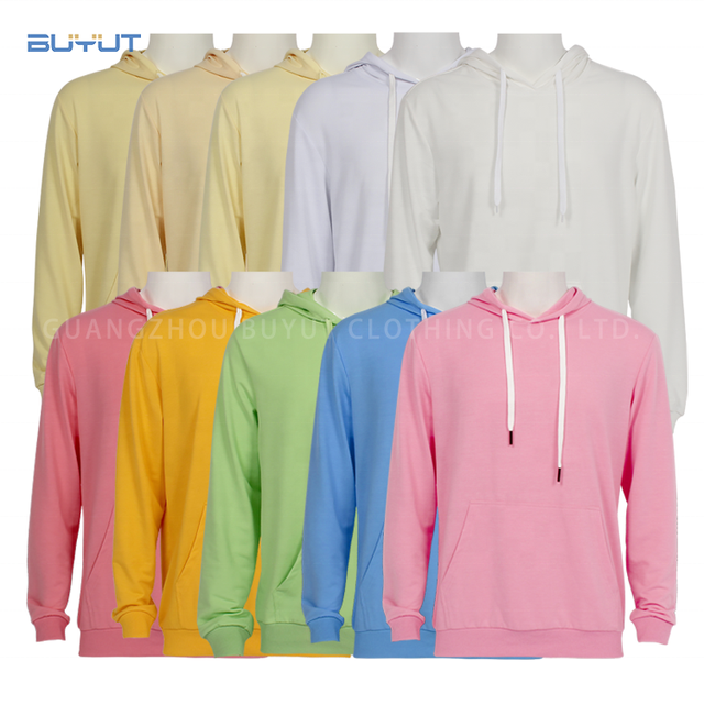 Factory Customize Women Men Hoodies Sweatshirts Pastel Solid Color Round Neck T Shirts With Hood for Sublimation