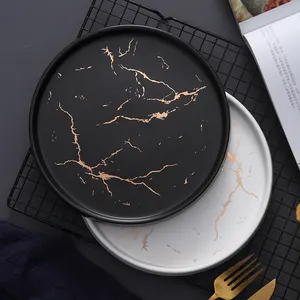 20センチメートルWholesale Royal Gold Black White Marble Plate Ceramic Dinner Set Porcelain Dinner Plate Dessert Steak Plates