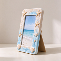 Cadre photo de plage en résine peint à la main avec sculpture d'étoile de mer, coquillage et vague, forme personnalisée, décoration nautique pour la maison, souvenir, cadeau