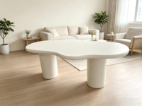 Table basse moderne et durable en forme de nuage blanc avec panneau en bois irrégulier pour salon, meubles de maison