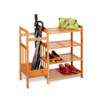 Étagère à chaussures minimaliste moderne en bambou à 4 niveaux avec porte-parapluie pour appartement, maison et hôtel, salon et entrée