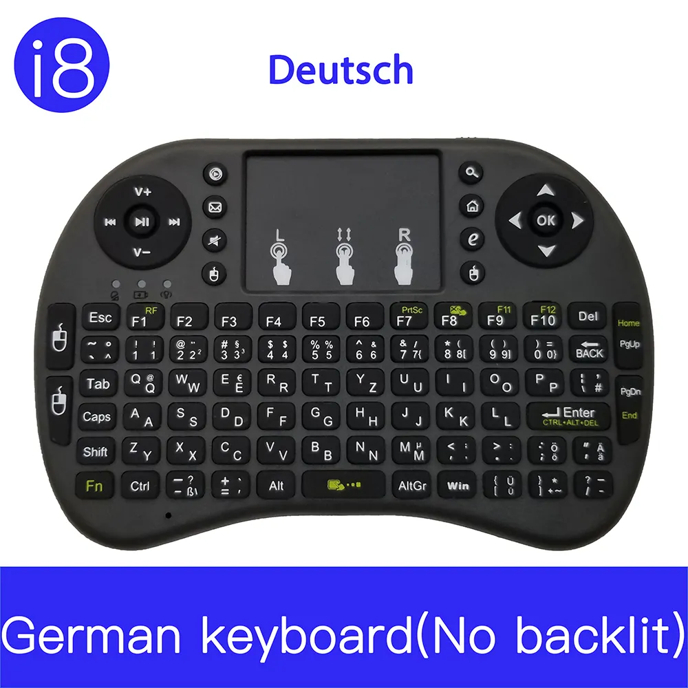Fabrika toptan I8 kablosuz Mini klavye 7 renk arkadan aydınlatmalı klavye 2.4G Touchpad el klavye PC Android TV Bo için