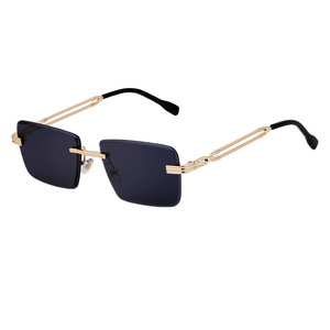 Gafas de sol sin montura personalizadas para hombre, protección UV400, patillas metálicas, lentes de PC negras, estilo Instagram, gafas de sol para conducir. - Product Image 2