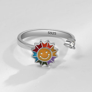 All'ingrosso girevole zircone girasole faccina sorridente ansia e irritabilità di moda rotante anello gioielli regalo per adolescente femminile - Product Image 3