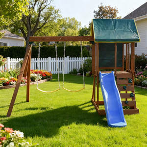 Aire de jeux - Cour de jardin, équipement de jeux d'extérieur commercial, toboggan pour enfants, maison de jeux, balançoire en bois pour la cour - Product Image 2
