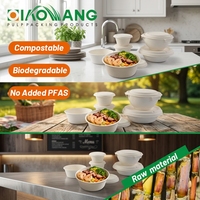 Qiaowang – Ensemble de contenants alimentaires jetables biodégradables en bagasse de canne à sucre de 16 oz – Bols et tasses – Boîtes à lunch pour vente en gros et plats à emporter