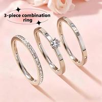 Ensemble de bagues en acier inoxydable doré rose avec zircon, pierre centrale ronde, empilables, trois pièces, en stock, bijoux pour femmes