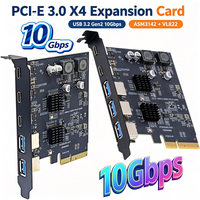 محول PCI Express X4 إلى 3 منافذ من النوع A و2 منفذ USB C مع USB 3.2 Gen 2 بسرعة 10 جيجابت في الثانية، شريحة ASM3142 + VL822، بطاقة توسعة PCI-E USB 3.0