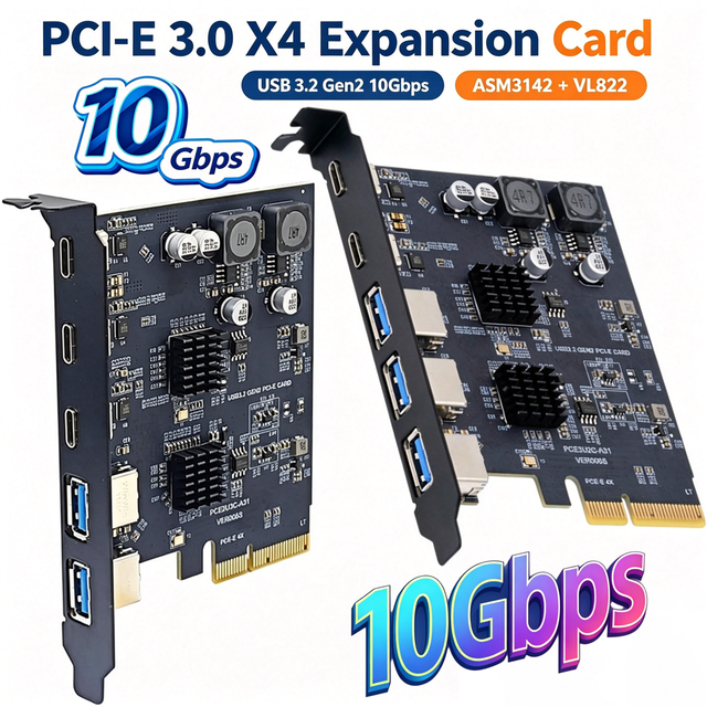 PCI Express X4 to 3 Port Type-A 2 Port USB C USB 3.2 Gen 2 10Gbps HUB Adapter ASM3142 + VL822 Chip PCI-E USB 3.0 Expansion Card