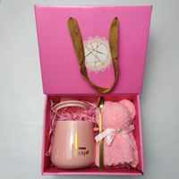 Coffret Cadeau Tasse en Céramique Personnalisable avec Logo, Cuillère à Soupe, Serviette et Peluche Ours – Promotion Cadeau de Fêtes