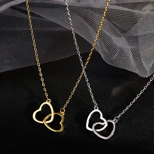 Valentijnsdag Gift Rvs 18K Vergulde Hollow Love Heart Shaped Ketting Titanium Stalen Dubbele Hart Ketting