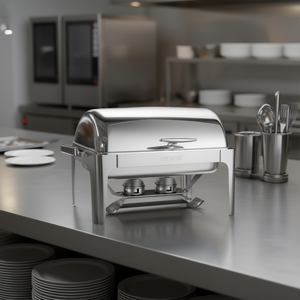 Vevor Réchaud rectangulaire en acier inoxydable 9Qt avec couvercle roulant pour maintien au chaud - Product Image 2