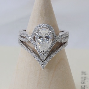파스톤 커스텀 파인 주얼리 링 실버 3캐럿 모이사나이트 페어 컷 반지 세트 여성 약혼 반지 - Product Image 1