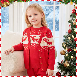 Puresun Prix de gros Cardigans pour filles personnalisés en tricot jacquard motif <span class=keywords><strong>renne</strong></span>, doux, chauds pour l'hiver de Noël, col en V, à simple boutonnage - Product Image 2