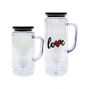 12oz 16oz Double Wall Snow Globe Glitter Plastic Acrylic <b>Cup</b> Iced Coffee Mug Tumbler with Predrilled Hole Handle - Product Image 1