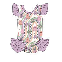 Haute qualité derniers enfants filles barboteuse manches flottantes à volants bébé justaucorps Halloween imprimé tricoté personnalisé été body