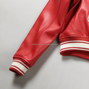 سترات جلدية أصلية بمقاسات كبيرة للنساء من أوروبا والولايات المتحدة، معطف نسائي من جلد الحملان باللون الوردي والأحمر، سترات قصيرة على طراز الجامعة - Product Image 6