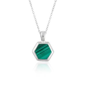 Natural Malachite Hexagon Pendant <b>Necklace</b> 925 Sterling Silver Bezel Setting Real Crystal Women's Bohemian Jewelry Everyday Wear - Product Image 1