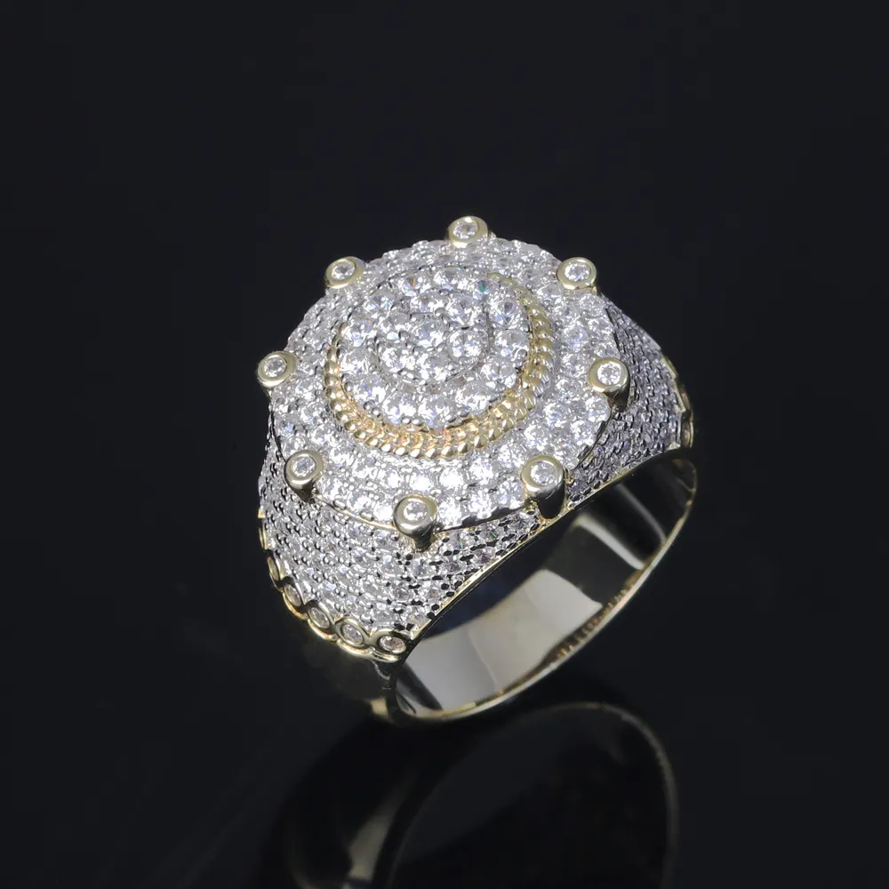 Amuse Synthetic Diamonds jewelry brass gold plated iced out zirconia sparkle hip hop rings for men