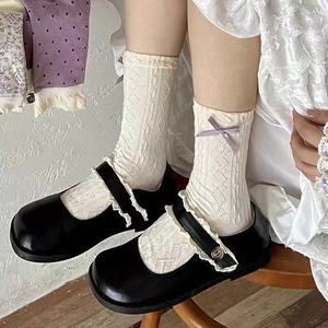 Calcetines de Encaje para Mujer, Medias de Algodón Transpirables de Secado Rápido, con Puntos, Flores Pequeñas y Colores Sólidos, Estilo Juvenil - Product Image 1