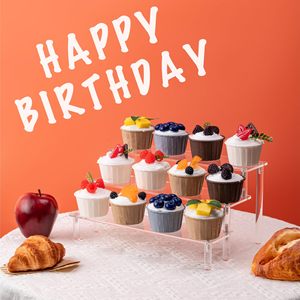 Hiện đại 3-Tier Acrylic hiển thị rõ ràng risers đứng đánh bóng trực tiếp nhà máy thực phẩm món tráng miệng Cupcake Chủ - Product Image 3