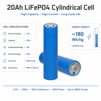 Batterie lithium-ion rechargeable LiFePO4 C40 3C de 20 Ah 3,2 V IFR40135, 4000 cycles de décharge, pour pack d'outils électriques, vélo électrique, camping-car et applications solaires DIY