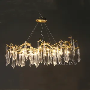 Lustre De Latão longo oval Luz Pingente Venda Quente Lâmpada Pingente De Latão Pingente De Cristal De Cobre lustre de vidro soprado