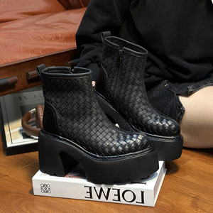 2026 nouveau Style européen en cuir véritable <span class=keywords><strong>Chelsea</strong></span> bottines pour femmes hauteur augmentant mince pour bottes à semelles épaisses - Product Image 4