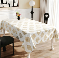 Nappe de luxe en PU, base blanche, motif vintage doré, personnalisable, écologique, toutes tailles et designs, imperméable et anti-taches, Moyen-Orient