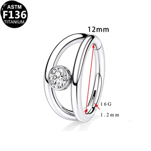 Anneau de nez en titane 12 mm 16G avec sertissage en zircon blanc pour bijoux de piercing - Product Image 1