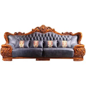 Antique Classical Luxury <b>Sofa</b> Set Strong Solid <b>Wood</b> <b>Frame</b> Full Genuine Leather Sectional Design for Apartment Hotel Use - Product Image 5