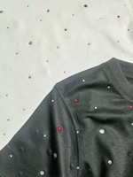 Production personnalisée, nouvelle collection été, t-shirt femme slim fit à pois, col rond, entièrement orné de diamants