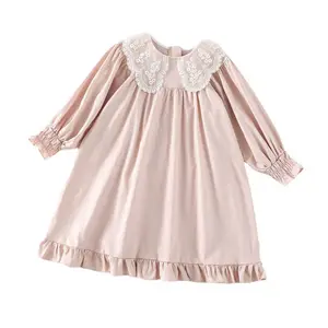 Yeni bahar elbise küçük kız moda dantel bebek boyun prenses elbise koreli çocuk elbise