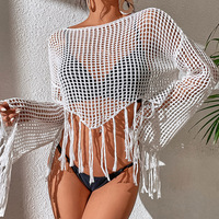 2024 nouveau pull ample sexy col en v frange plage couverture soleil protéger sexy évider robe de plage