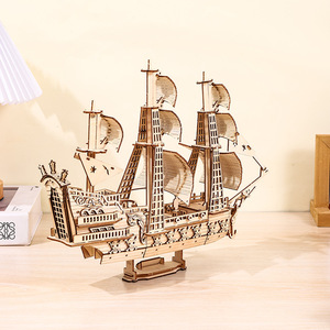 Bateau pirate Queen Anne en bois, puzzle 3D à monter soi-même, jouet cadeau pour les enfants de 0 à 24 mois, unisexe - Product Image 4