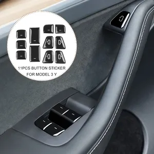 11Pcs कार की खिड़की स्विच बटन सजावट स्टीकर टेस्ला मॉडल 3 मॉडल वाई 2017-2022 के लिए दरवाजा बटन स्टीकर आंतरिक सहायक उपकरण