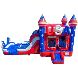Tobogán Acuático Inflable con Estrellas y Franjas de la Bandera Americana, Tobogán Acuático Patriótico con Piscina - Product Image 3