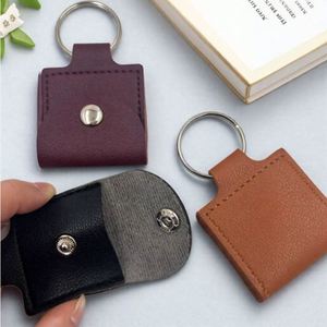 Wholesale PU Leather Cable Organizer Keychain Customizable Snap Button Mini Pouch for Sale Cable <b>Key</b> <b>Ring</b> Portable Storage <b>Bag</b> - Product Image 2