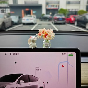 Mini Flower Rabbit Car <b>Ornament</b> Resin Cartoon Decor For Center Console <b>Easter</b> Gift - Product Image 2