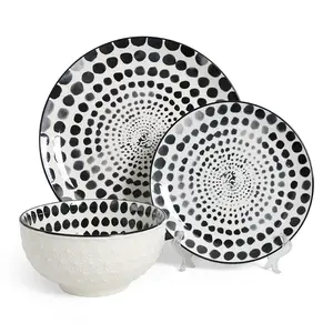 Almaaly Porcelain Dinnerware Set 12/18 Pcs Underglaze Color Printing Tableware Flat Plate And Salad Bowl