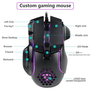 Fabbrica diretta cina produttore di Mouse da gioco personalizzato Rgb retroilluminato sensore Mouse da gioco professionale 12800DPI software di supporto