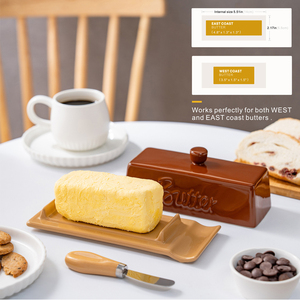 Nueva Mantequera de Cerámica Bicolor Marrón Caqui con Tapa y Cuchillo, Caja para Guardar Queso para el Hogar o Restaurante - Product Image 6