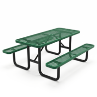 Table de pique-nique ronde en métal pour l'extérieur, mobilier commercial, avec banc, mobilier de parc, table de pique-nique en acier imperméable avec trou pour parasol